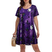 Belaroi Womens Halloween Dress Short Sleeve Swing T Shirt Dress Pumpkin Witch Horror Pattern Print Halloween Costumes3Xflowe