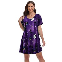 Belaroi Womens Halloween Dress Short Sleeve Swing T Shirt Dress Pumpkin Witch Horror Pattern Print Halloween Costumes3Xflowe