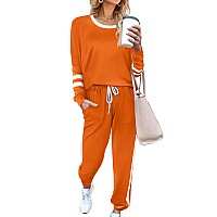 Aloodor Two Piece Outfits For Women Trendy Fall Clothes Sweatsuit Loungewear Halloween Orange 3Xl