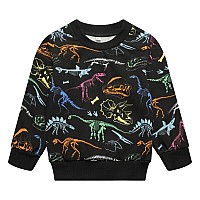 Toddler Boy Halloween Dinosaur Sweatshirts Dino Skeleton Glowing Shirts Long Sleeve Trex Bones Graphic Pullover Tops For Kids 5