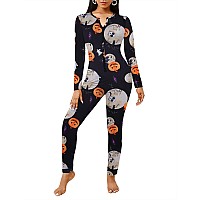 Ekouaer Halloween Onesie Adult Womens Onesie Pajamas Button One Piece Pajama Long Sleeve Sleepwear For Women