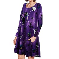 Jollielovin Women Long Sleeve Dress With Pockets Plus Size Swing Casual Loose Tshirt Dresses For Halloween Holidays Carnival Par