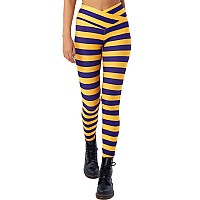 Sissycos Womens Halloween Crossover Leggings High Waisted Buttery Soft Printed Tights Orange Purple Stripes Large