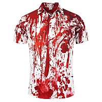 Raisevern Halloween Shirts For Men Blood Splatter Button Down Short Sleeve Novelty Party Cool Dress Shirt