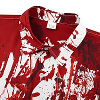 Raisevern Halloween Shirts For Men Blood Splatter Button Down Short Sleeve Novelty Party Cool Dress Shirt