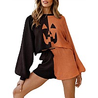 Ekouaer Knit Pajamas Set For Women Lounge Sets 2 Piece Long Sleeve Top And Shorts Pj Soft Sleepwear Cute Sweater Outfits Hallowe