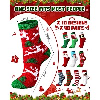 Liitrsh 40 Pairs Christmas Fuzzy Socks Women Kids Holiday Socks Fluffy Christmas Socks Advent Calendar Socks For Holiday Favors