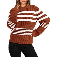 Kirundo Women Sweaters 2024 Fall Long Sleeve Striped Cute Sweaters Slouchy Round Neck Knit Pullover Halloween Sweater Winter Out