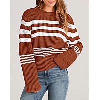 Kirundo Women Sweaters 2024 Fall Long Sleeve Striped Cute Sweaters Slouchy Round Neck Knit Pullover Halloween Sweater Winter Out