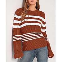 Kirundo Women Sweaters 2024 Fall Long Sleeve Striped Cute Sweaters Slouchy Round Neck Knit Pullover Halloween Sweater Winter Out