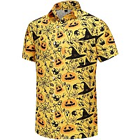 Kyku Mens Funny Halloween Shirts Novelty Hawaiian Shirt Pumpkin Yellow 3Xl