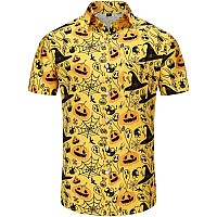 Kyku Mens Funny Halloween Shirts Novelty Hawaiian Shirt Pumpkin Yellow 3Xl