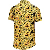 Kyku Mens Funny Halloween Shirts Novelty Hawaiian Shirt Pumpkin Yellow 3Xl