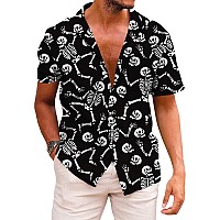 Kyku Mens Skull Shirts Button Up Short Sleeve Shirt Halloween Skeleton Medium