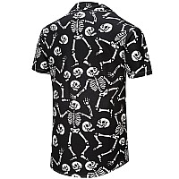 Kyku Mens Skull Shirts Button Up Short Sleeve Shirt Halloween Skeleton Medium