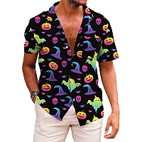 Kyku Halloween Tee Shirts For Men Short Sleeve Button Down Shirt Multicolor M