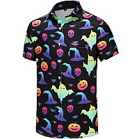 Kyku Halloween Tee Shirts For Men Short Sleeve Button Down Shirt Multicolor M