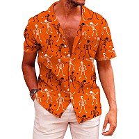 Kyku Button Up Skull Shirts For Men Halloween Shirt Summer Skeleton Orange 2Xl