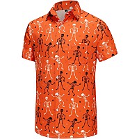 Kyku Button Up Skull Shirts For Men Halloween Shirt Summer Skeleton Orange 2Xl