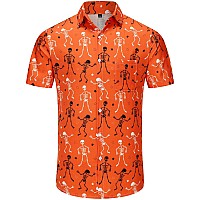 Kyku Button Up Skull Shirts For Men Halloween Shirt Summer Skeleton Orange 2Xl