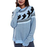 Yemocile Halloween Knitted Sweater For Women With Cute Ghost Pattern Crewneck Gothic Pullover Sweaters