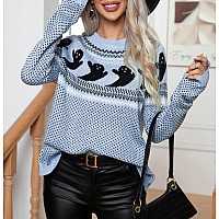 Yemocile Halloween Knitted Sweater For Women With Cute Ghost Pattern Crewneck Gothic Pullover Sweaters