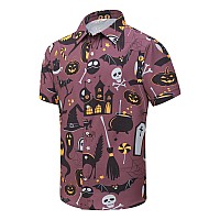 Shelucki Hawaiian Shirt For Men Unisex Summer Beach Casual Short Sleeve Button Down Shirts Printed Palmshadow Clothing Hallowe