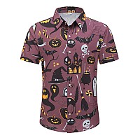 Shelucki Hawaiian Shirt For Men Unisex Summer Beach Casual Short Sleeve Button Down Shirts Printed Palmshadow Clothing Hallowe