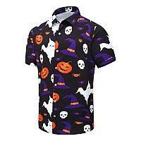 Shelucki Hawaiian Shirt For Men Unisex Summer Beach Casual Short Sleeve Button Down Shirts Printed Palmshadow Clothing Hallowe