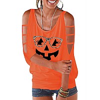 Orange Cold Shoulder Tops For Women Halloween Holiday Festival Sexy Casual 34 Sleeve Graphic Print Shirts Ladies Cute Funny Jac