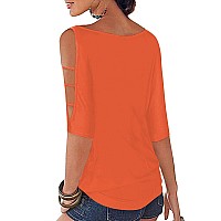 Orange Cold Shoulder Tops For Women Halloween Holiday Festival Sexy Casual 34 Sleeve Graphic Print Shirts Ladies Cute Funny Jac