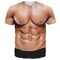 Fake Muscle Abs T Shirt Hairy Chest Shirts Unisex 3D Printed For Men Women Short Sleeve Costumes Novelty Outfits Halloween Ugly