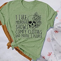 Women Funny Graphic Tshirts Murder Shows And Comfy Clothes Novelty Horror Maybe 3 People Halloween Vintage Skull Muscle Topsbea