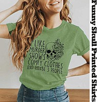 Women Funny Graphic Tshirts Murder Shows And Comfy Clothes Novelty Horror Maybe 3 People Halloween Vintage Skull Muscle Topsbea