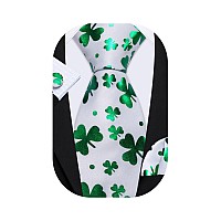 Barrywang Mens St Patricks Day Ties Silk Clover Woven Irish Christmas Handkerchief Cufflinks Festival Green Good Luck Hallowe