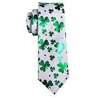 Barrywang Mens St Patricks Day Ties Silk Clover Woven Irish Christmas Handkerchief Cufflinks Festival Green Good Luck Hallowe