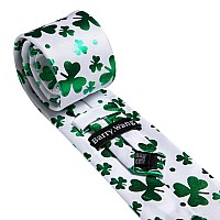 Barrywang Mens St Patricks Day Ties Silk Clover Woven Irish Christmas Handkerchief Cufflinks Festival Green Good Luck Hallowe