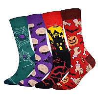 Cansok Mens 4 Packs Bat Spider Castle Pumpkin Socks Fun Crazy Novelty Dress Crew Socks Halloween Spider 4 Pairs