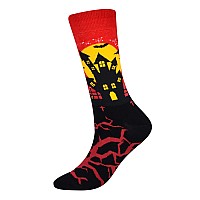 Cansok Mens 4 Packs Bat Spider Castle Pumpkin Socks Fun Crazy Novelty Dress Crew Socks Halloween Spider 4 Pairs