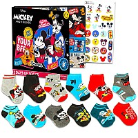 Mickey Mouse Christmas Advent Calendar Set Bundle Of 12 Pairs Of Toddler Socks For Boys Size 47 Plus Stickers Disney Sock G