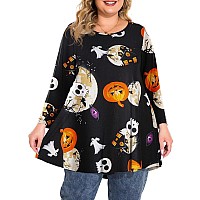 Belaroi Plus Size Tops Halloween Shirts For Women 34 Sleeve Comfy Tunic Loose Fit Pumpkin Witch Horror Pattern Print Tshirt