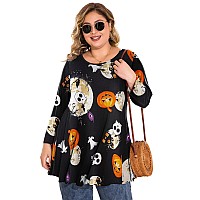 Belaroi Plus Size Tops Halloween Shirts For Women 34 Sleeve Comfy Tunic Loose Fit Pumpkin Witch Horror Pattern Print Tshirt