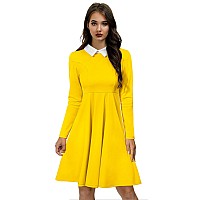 Halloween Womens Wednsday Adams Peter Pan Collar Cosplay Party Costume Mini Long Sleeve Dress Yellow Xl