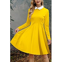 Halloween Womens Wednsday Adams Peter Pan Collar Cosplay Party Costume Mini Long Sleeve Dress Yellow Xl