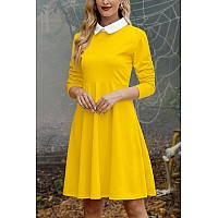 Halloween Womens Wednsday Adams Peter Pan Collar Cosplay Party Costume Mini Long Sleeve Dress Yellow Xl