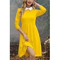 Halloween Womens Wednsday Adams Peter Pan Collar Cosplay Party Costume Mini Long Sleeve Dress Yellow Xl