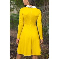 Halloween Womens Wednsday Adams Peter Pan Collar Cosplay Party Costume Mini Long Sleeve Dress Yellow Xl