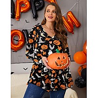 Larace Halloween Shirts For Women Plus Size V Neck Tunic Tops Long Sleeve Loose Clothes For Leggingsflower93 3X