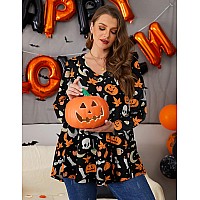 Larace Halloween Shirts For Women Plus Size V Neck Tunic Tops Long Sleeve Loose Clothes For Leggingsflower93 5X