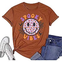 Eigiagwng Womens Fall Pumpkin Tshirts Funny Short Sleeve Halloween Graphic Tees Topsa3Brownm